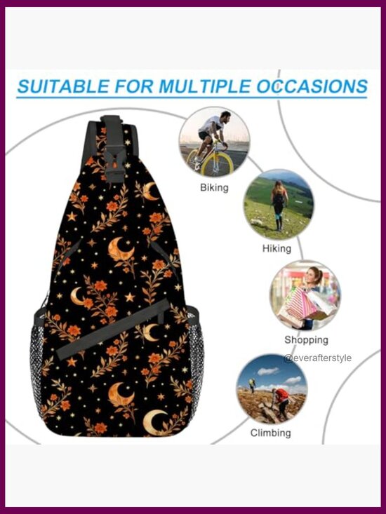 Moon and Floral Pattern Sling Bag Crossbody Backpack Lightweight Daypack with main image 4